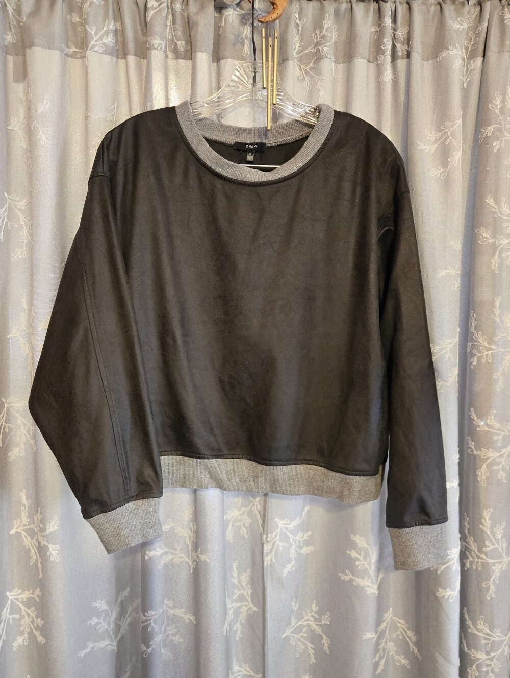 DREW Womans Foil Suade Crewneck Sweater with Gray Trim Size Medium